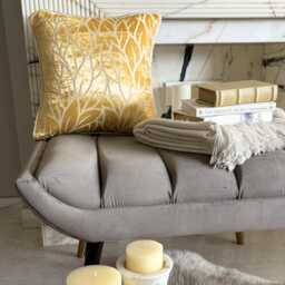 Mimosa Yellow, Burnout Velvet Nature & Floral Pattern, Contemporary Throw Pillow Cover/Euro Sham - Yellow Leaves - thumbnail 2