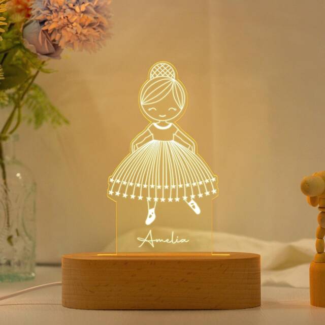Ballerina Girl Night Light, Girl's Bedroom Decor, Baby Birth Gifts, Custom Name Lamp, Childs Nursery Decor, Christmas Gift - image 1