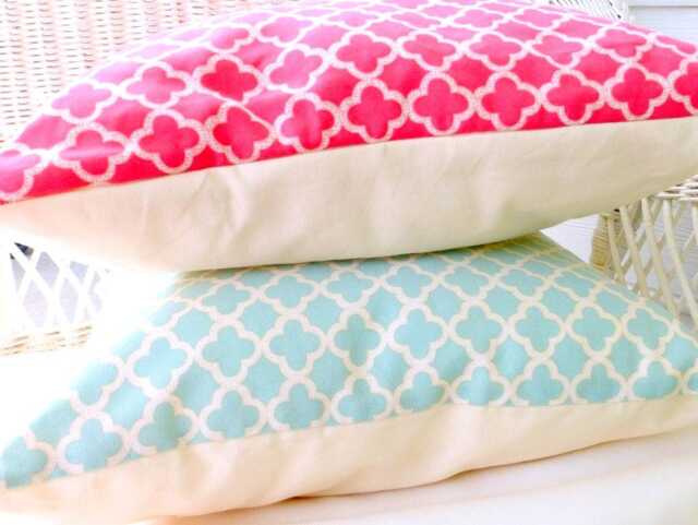 Coral & Aqua Pillow Covers, Waverly Inspirations Collection Fabric - image 1