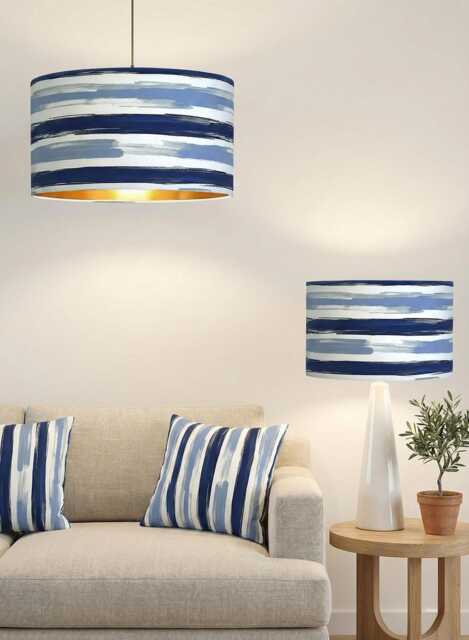 Handmade By Order Luxury White Blue Paint Brush Strips Strokes Art Print Velvet Drum Lamp Shade Pendant Light All Shapes Sizes - image 1