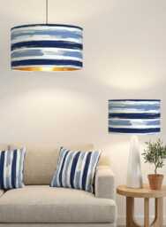 Handmade By Order Luxury White Blue Paint Brush Strips Strokes Art Print Velvet Drum Lamp Shade Pendant Light All Shapes Sizes - thumbnail 1
