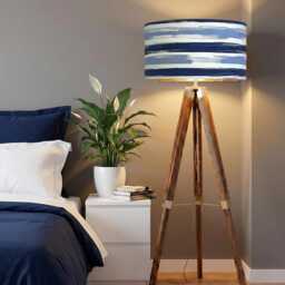 Handmade By Order Luxury White Blue Paint Brush Strips Strokes Art Print Velvet Drum Lamp Shade Pendant Light All Shapes Sizes - thumbnail 2