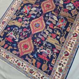 4??6 Ft Handmade Pictorial Afghan Rug - thumbnail 4