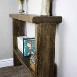 Rustic Hall Table, Console Side Table Solid Wood Dark Oak Wax Reclaimed Antique Wooden With Shelf - thumbnail 3