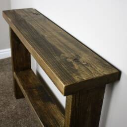 Rustic Hall Table, Console Side Table Solid Wood Dark Oak Wax Reclaimed Antique Wooden With Shelf - thumbnail 4