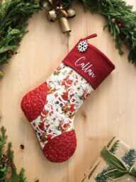 Personalized Quilted Christmas Stocking, Patchwork Design, Farmhouse Decor - thumbnail 2