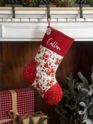 Personalized Quilted Christmas Stocking, Patchwork Design, Farmhouse Decor - thumbnail 1