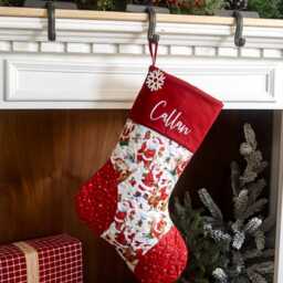Personalized Quilted Christmas Stocking, Patchwork Design, Farmhouse Decor - thumbnail 3