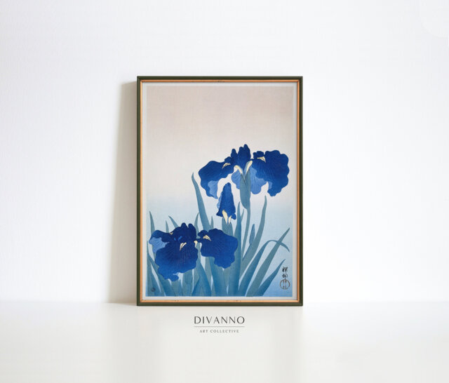 Japanese Print, Iris Flower Wall Art, Japan Decor, Minimalist Botanical Poster, Blue Floral Canvas, Printable, Garden Decor - image 1