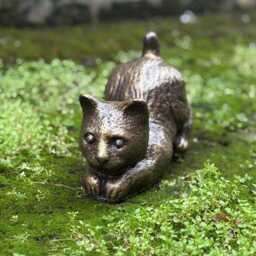 Outdoor Brown Cat Sculpture Concrete Playful Kitty Statue Stone Memorial Kitten Decor Handmade Art Front Door Ornament Cat Lover Gift - thumbnail 3