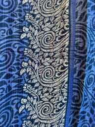 Vintage Handmade Kantha Stitch Sofa Throw - Beach Camper Van Quirky Colours Blue Black Floral - thumbnail 1