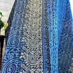 Vintage Handmade Kantha Stitch Sofa Throw - Beach Camper Van Quirky Colours Blue Black Floral - thumbnail 2