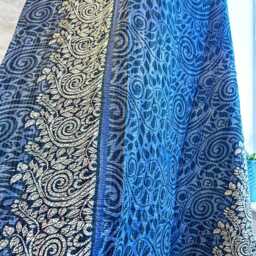 Vintage Handmade Kantha Stitch Sofa Throw - Beach Camper Van Quirky Colours Blue Black Floral - thumbnail 4