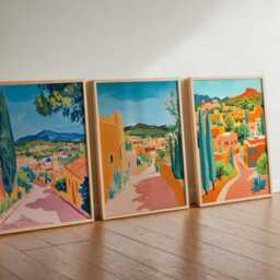 Set Of 3 Santa Fe Posters, New Mexico Travel Prints, Desert Wall Art Sets, Southwest Home Decor Landscape Prints - thumbnail 2