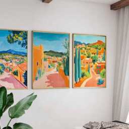 Set Of 3 Santa Fe Posters, New Mexico Travel Prints, Desert Wall Art Sets, Southwest Home Decor Landscape Prints - thumbnail 3