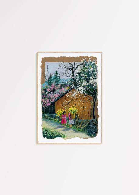 Vietnam Highland Gouache Painting, Spring Landscape Art Print - image 1