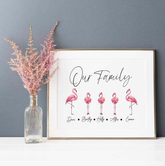 Personalised Flamingo Our Family Print, Tree Gift, Home Decor Gifts, Gift For Friend, - L018 - image 1
