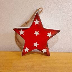 Red Ceramic Hanging Star Decoration - The Home & Hearts Shop Rustic Wall Decor Shabby Wedding Gift Christmas - thumbnail 3