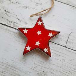 Red Ceramic Hanging Star Decoration - The Home & Hearts Shop Rustic Wall Decor Shabby Wedding Gift Christmas - thumbnail 2