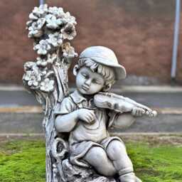 Boy Playing Violin Sculpture Concrete Musician Statue Stone With Ornament Cement Child Figure Memorial Garden Decor - thumbnail 4
