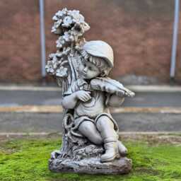 Boy Playing Violin Sculpture Concrete Musician Statue Stone With Ornament Cement Child Figure Memorial Garden Decor - thumbnail 3