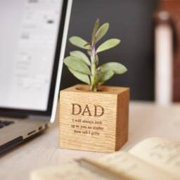 Personalised Solid Oak Micro Plant Pot Engraved Planter Gift - thumbnail 4