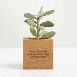 Personalised Solid Oak Micro Plant Pot Engraved Planter Gift - thumbnail 3