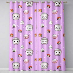 Cute Kawaii Sushi Rice Cooker Bowl Purple Background Seamless Pattern Readymade Eyelet Ring Top Thermal 100% Blackout Curtains - thumbnail 2