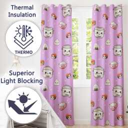 Cute Kawaii Sushi Rice Cooker Bowl Purple Background Seamless Pattern Readymade Eyelet Ring Top Thermal 100% Blackout Curtains - thumbnail 3