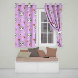 Cute Kawaii Sushi Rice Cooker Bowl Purple Background Seamless Pattern Readymade Eyelet Ring Top Thermal 100% Blackout Curtains - thumbnail 1