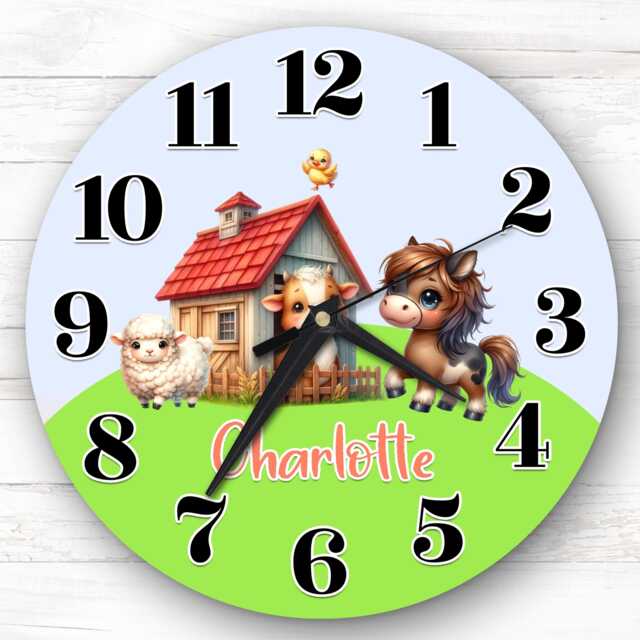 Farm Animals Farmyard Personalised Gift For Kid's Bedroom Clock - Kids Clock, Children's , Custom Wall - image 1