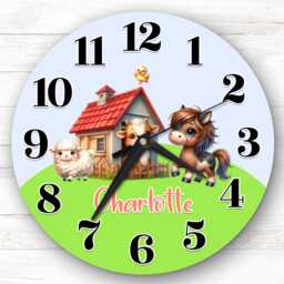 Farm Animals Farmyard Personalised Gift For Kid's Bedroom Clock - Kids Clock, Children's , Custom Wall