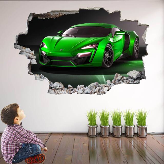 Supercar Green Sports Car Wall Decal Sticker Mural Print Art Kids Bedroom Home Decor Br2 - image 1