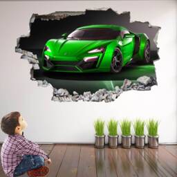 Supercar Green Sports Car Wall Decal Sticker Mural Print Art Kids Bedroom Home Decor Br2 - thumbnail 1