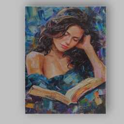 Peaceful Young Woman Reading Book Textured Portrait Painting Canvas Wall Art Print Decor Picture Ready To Hang - thumbnail 1