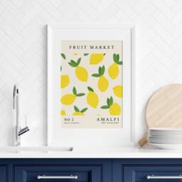 Lemon Fruit Market Wall Art, Print, Citrus Poster, Food Dining Room, Kitchen, Vintage 1091 - thumbnail 2