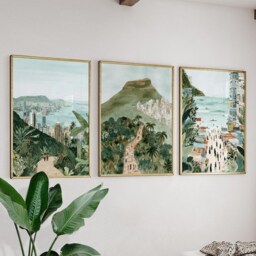 Hong Kong China Poster Set Of 3, Vintage Inspired City Skyline Wall Art, Neutral Asian Travel Prints - thumbnail 3