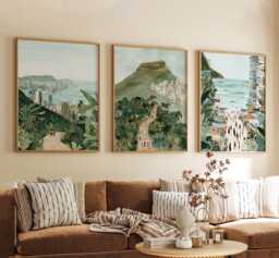 Hong Kong China Poster Set Of 3, Vintage Inspired City Skyline Wall Art, Neutral Asian Travel Prints - thumbnail 1