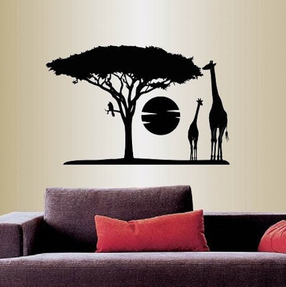 In-Style Decals Wall Vinyl Decal Decor Art Sticker Africa Savannah Giraffes Tree Wild Animal Safari Landscape Removable Mural Design 353 - image 1