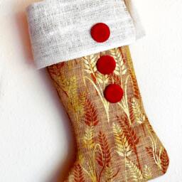 Christmas Stocking...christmas Decoration...printed Burlap Stocking...red Velvet..shabby Chic Stocking...unique Stocking - thumbnail 2