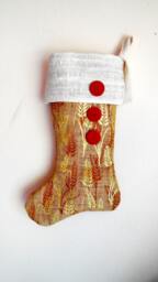 Christmas Stocking...christmas Decoration...printed Burlap Stocking...red Velvet..shabby Chic Stocking...unique Stocking
