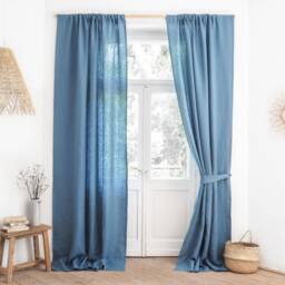 Linen Curtain Hold-Back Made Of Heavy Linen - 280 G/M2/Tie Back in Dusty Blue Color - thumbnail 2