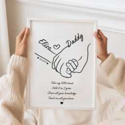 Personalised Line Art Print, Daddy & Child Keepsake, Minimalist Monochrome Style, Father's Day Gift - thumbnail 1