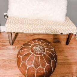 Handmade Moroccan Leather Pouf Ottoman Tan Foot Stool, Unstuffed - thumbnail 4