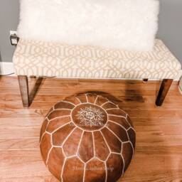 Handmade Moroccan Leather Pouf Ottoman Tan Foot Stool, Unstuffed - thumbnail 2