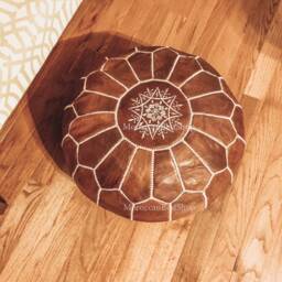 Handmade Moroccan Leather Pouf Ottoman Tan Foot Stool, Unstuffed - thumbnail 3
