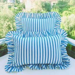Bohemian Linen Striped Pillow Cover - Frill Edge Accent - thumbnail 3