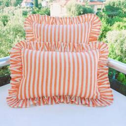 Bohemian Linen Striped Pillow Cover - Frill Edge Accent - thumbnail 1