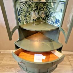 Tall Nathan Mid Century Modern Olive Green Corner Drinks Cabinet - Vintage Cocktail Bar Unit - thumbnail 3