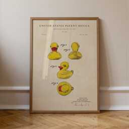 Yellow Rubber Duck Toy Patent Print Hand-Painted Watercolor Wall Art - thumbnail 1